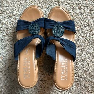 Wedges with Navy Straps by Italian Shoemakers, size 8